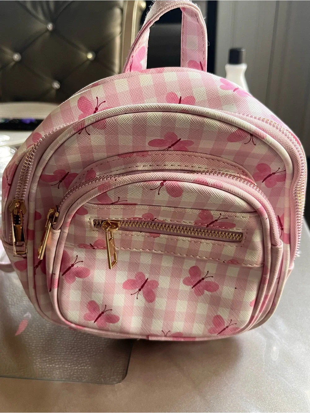 Under One Sky Pink Butterfly Gingham Mini Backpack